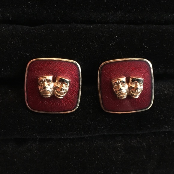 VTG Comedy and Tragedy Tie Bar and Cuff Link Set - Picture 2 of 10